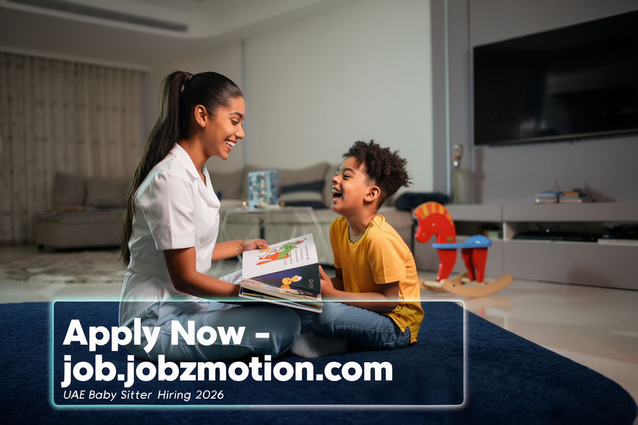 Professional babysitter caring for a child in Dubai representing UAE Baby Sitter Hiring 2026 opportunities.