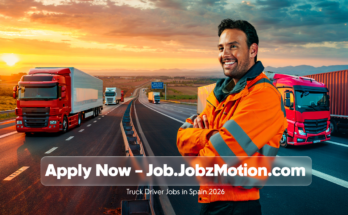 Professional truck driver standing beside a freight truck representing Truck Driver Jobs in Spain 2026.