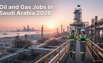 Oil and Gas Jobs in Saudi Arabia 2026 featured image showing a modern oil facility and engineers working in Saudi Arabia's energy sector.