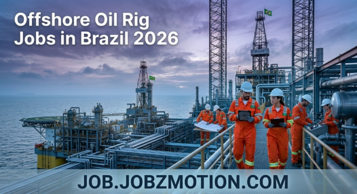 Offshore Oil Rig Jobs in Brazil 2026 featured image showing a modern offshore oil platform and engineers working in Brazil's energy sector.
