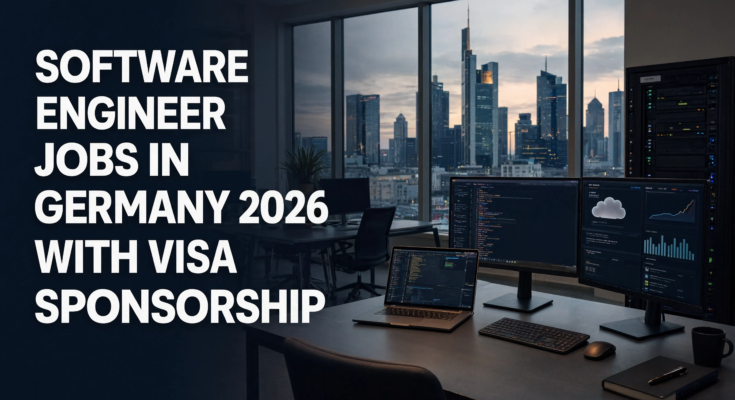 Software Engineer Jobs in Germany 2026 with Visa Sponsorship featuring a modern German technology office and software development workspace